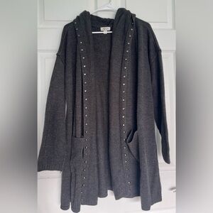 Style & Co. Charcoal Grey Open Front Hood Stud Women's Sweater Cardigan Tunic